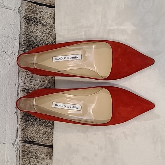 Manolo Blahnik Shoes - Manolo Blahnik BB Suede Point Toe 90mm Stiletto Pumps in Red - NWOT